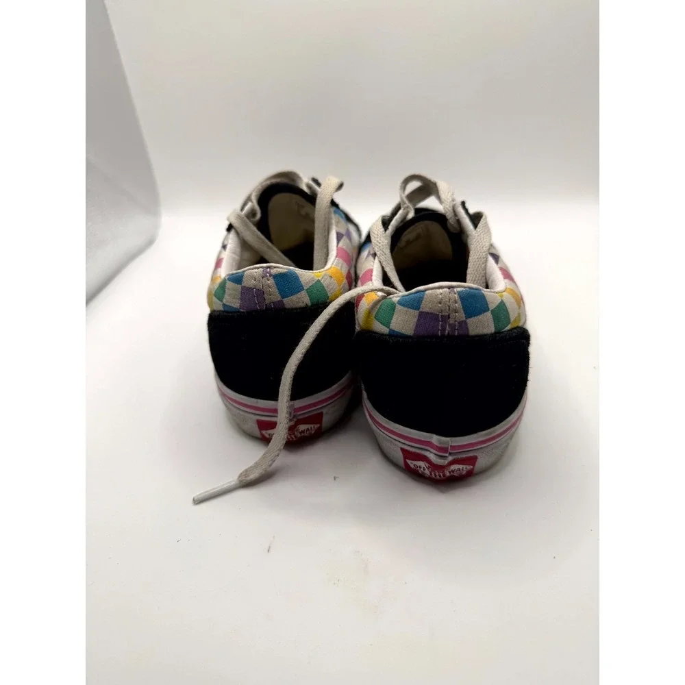 Vans Old Skool Rainbow Checkerboard Unisex Kid 4 Sneaker Black Suede Skate Shoes